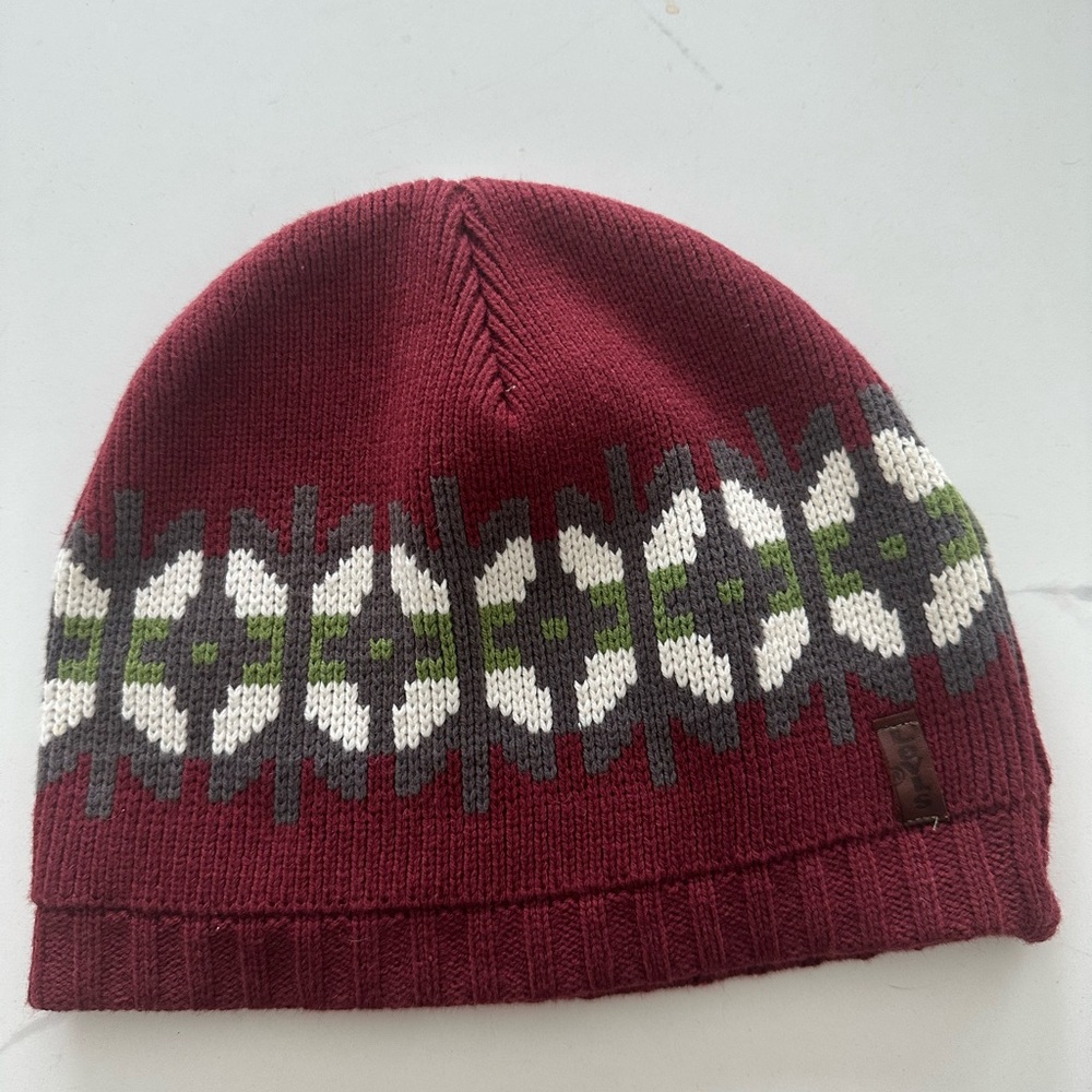 Burgundy Levi’s Knit Beanie with Pattern